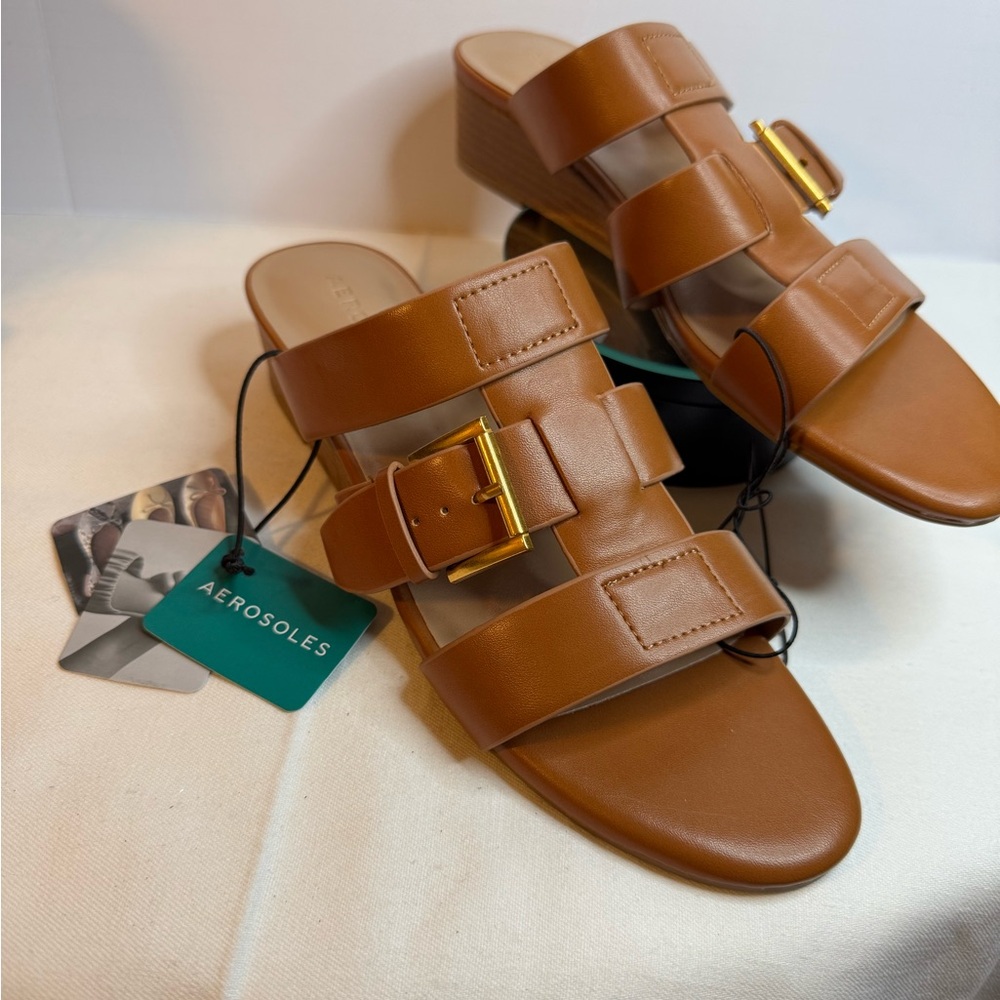 Aerosoles sandals slip on buckle adjustable tan camel new with tags size 11